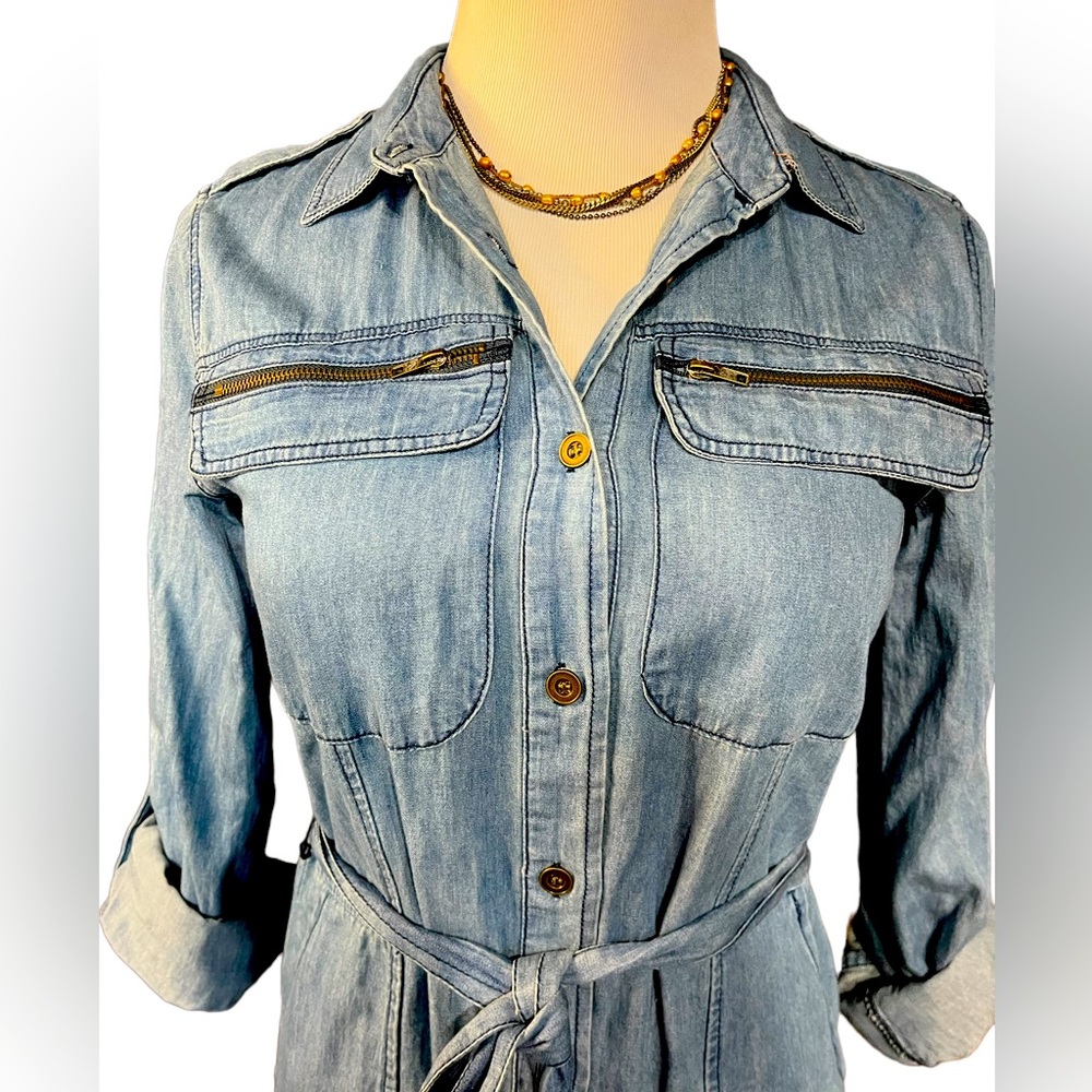 Spoon Jeans Womens Light Wash Denim Button Front Utility Shirt Dress Size S